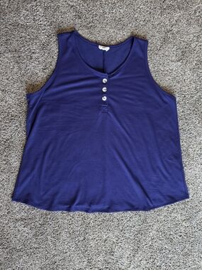 ANDREE BY UNIT Navy Sleeveless Henley Tank Top, 2X